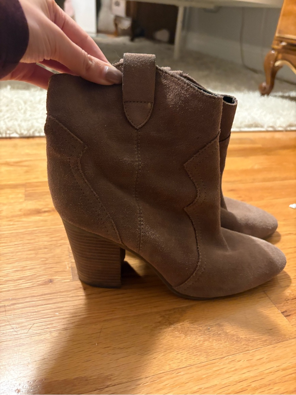 AEROSOLES Taupe Suede Ankle Booties with Block Heel